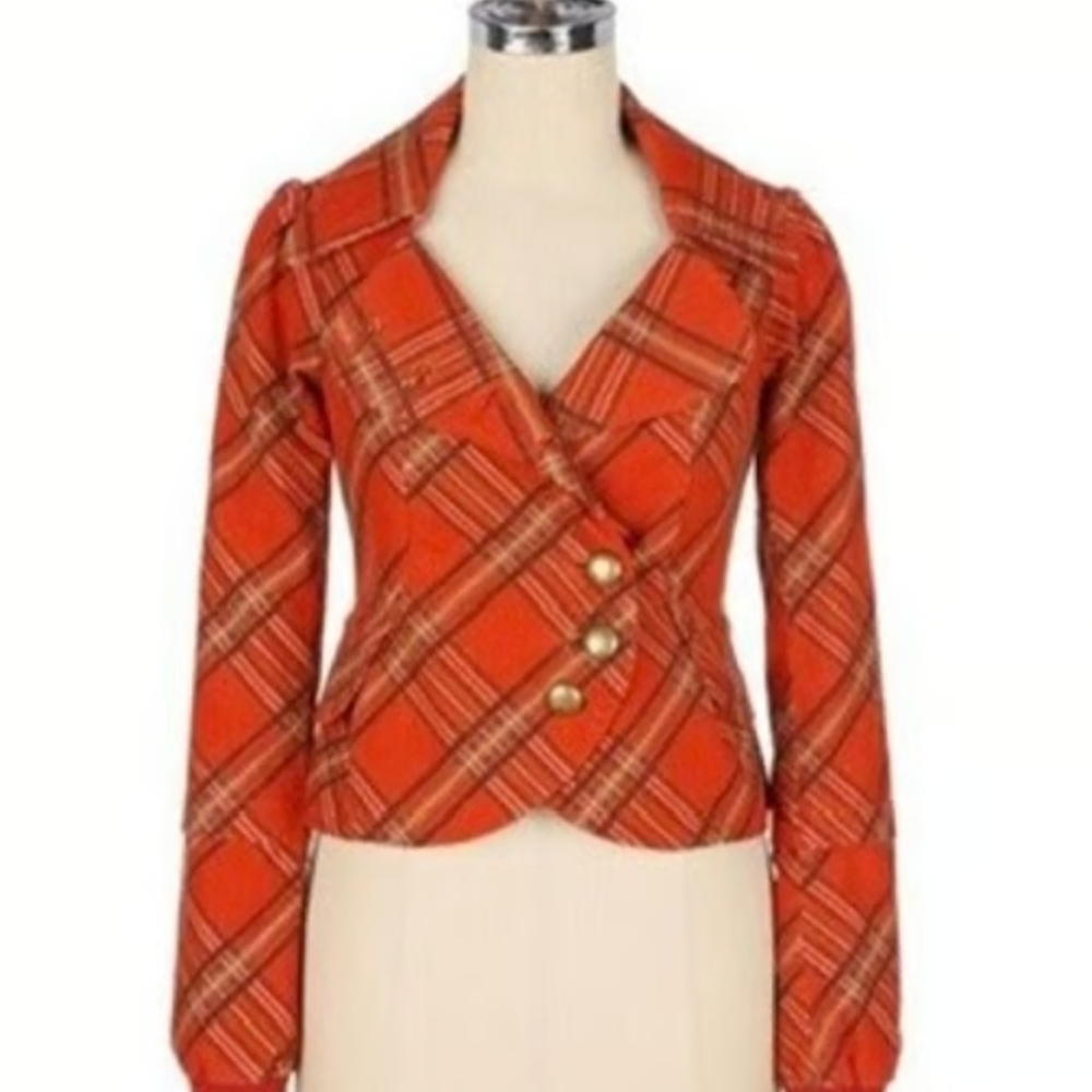 Anthropologie Orange Plaid Blazer